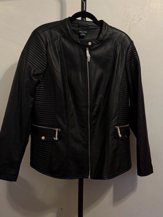 City Chic Jackets & Blazers - City Chic Black Faux Leather Quilted Panel Moto Jacket